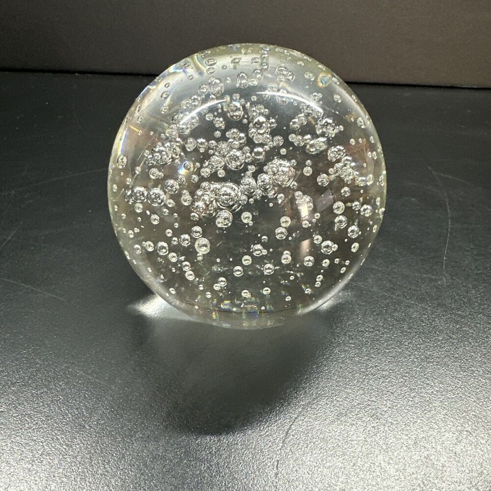 Clear Bubble Glass Paperweight 3”